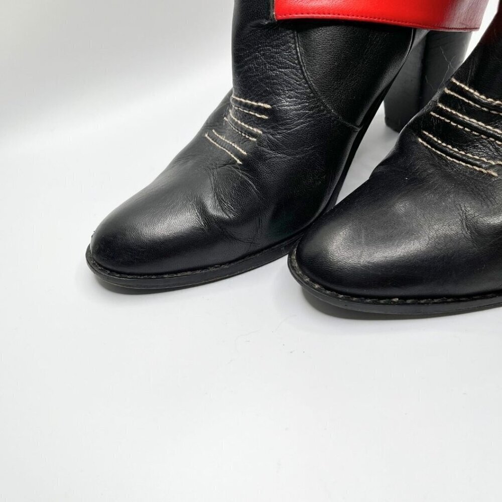 MELLOW YELLOW X JC/DC BLACK LEATHER VEAL CALFSKIN COLORFUL STRAPPY COWBOY BOOTS - Picture 6 of 13